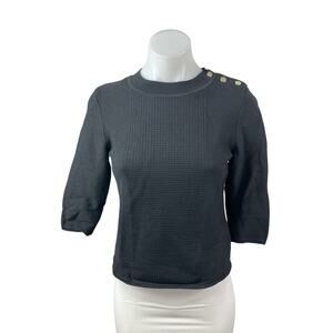 H&M Women's Black Waffle Knit Half Sleeve Crew Neck Thermal Sweater Top Size S